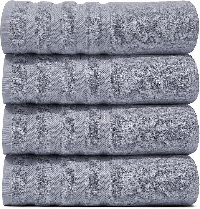 Hearth & Harbor Bath Towels for Bathroom - 100% Ring Spun Cotton Luxury Bathroom Towels - Soft & Highly Absorbent 4 Bath Towels, Stone Blue