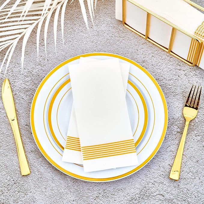 LITOPAK 200 Pack Paper Hand Towels for Bathroom, Striped Gold Paper Napkins Disposable, and Guest Towels Disposable for Bathrooms, Party, Wedding or Events