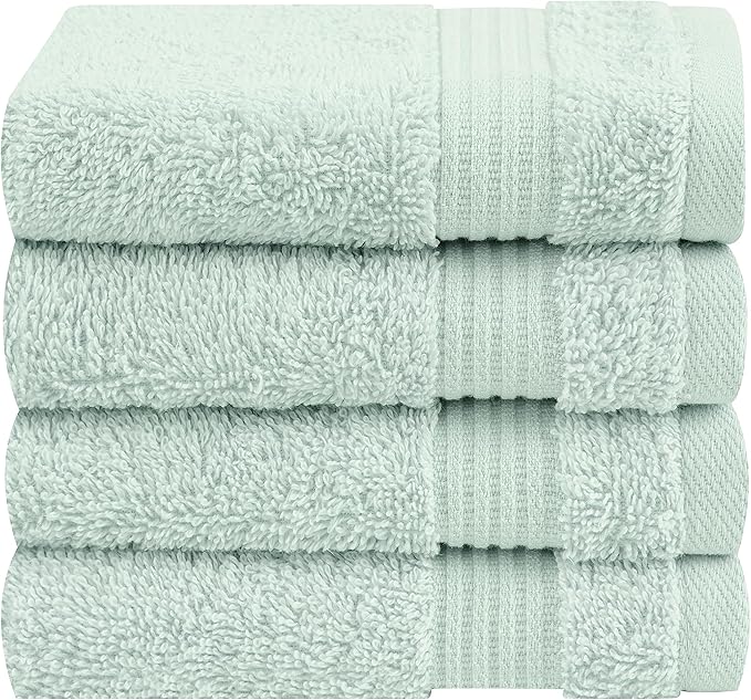 Cotton Paradise 100% Cotton Turkish Washcloth Set for Bathroom, 4 Piece Soft Absorbent Small Hand Face Towels Wash Rags, Mint