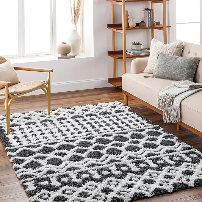 Livabliss Hapsburg Moroccan Shag Area Rug,7'10" x 10'3",Black/White