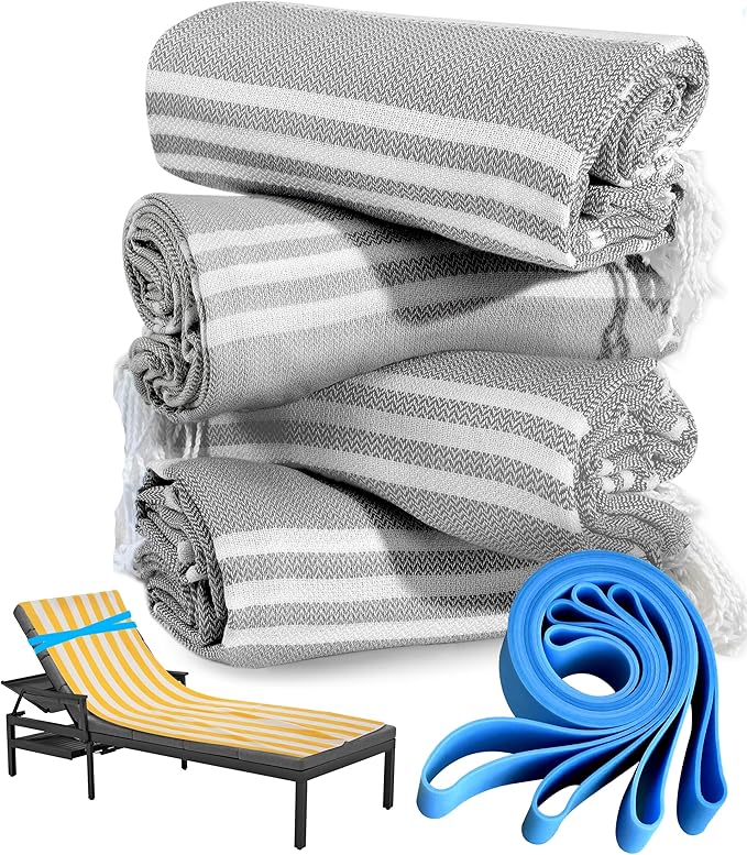 4 Packs Turkish Beach Towel Bathroom Bath Towels Set Bulk Soft Cotton Extra Large Sand Resistant Fast Drying Compact Packable Lightweight Sandrpoof Repellent Anti Repels Foldable Chamois