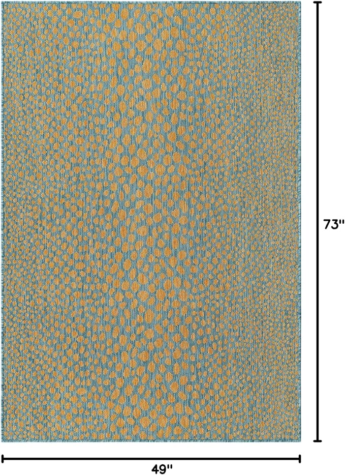 Unique Loom Jill Zarin Jill Zarin Outdoor Collection Area Rug - Cape Town (4' 1" x 6' 1" Rectangle, Yellow and Aqua/Light Blue)