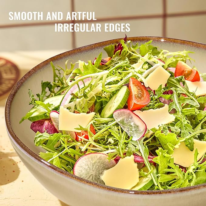 Herogo Dinnerware Sets for 8, 24pcs Stoneware Dinner Dish Set, Irregular Handmade Plates and Bowls Dishware, Crack and Scratch Resistant, Microwave & Dishwasher Safe, Cream Khaki