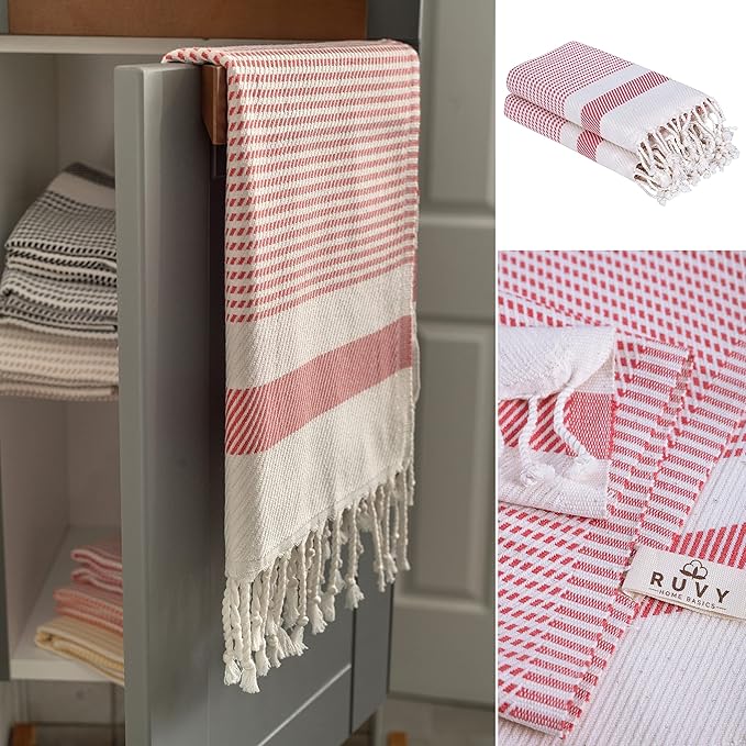 Ruvy Home Basics Turkish Hand Towels for Bathroom Set of 4 | 18"x40", Cotton | Decorative Towel for Bathroom, Kitchen, Dishcloth, Tea, Yoga, Face, Gym - Coral
