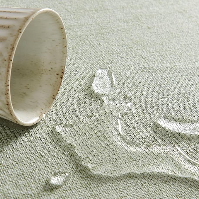 Linen Tablecloth for Rectangle Table 60x84 Inch Green, Farmhouse Style Sage Green Tablecloth, Water Resistant Burlap Tablecloths for Dining Table Farmhouse Kitchen
