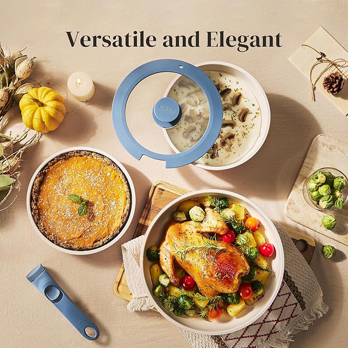 Redchef 16pcs Ceramic Nonstick Pots and Pans Set, Kitchen Cookware Set with Removable Handle, Non Toxic Cookware Set, PFAS PFOA & PTFE Free, RV Ceramic Cookware for Camping, Dishwasher/Oven Safe