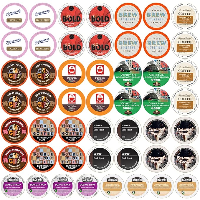 Crazy Cups Coffee Pods Variety Pack, Including Flavored Coffee Pods, Dark Roast, Medium Roast Coffee Pods, Single Serve Coffee for Keurig K Cups Machines, Perfect Coffee Gift Set, 50 Count