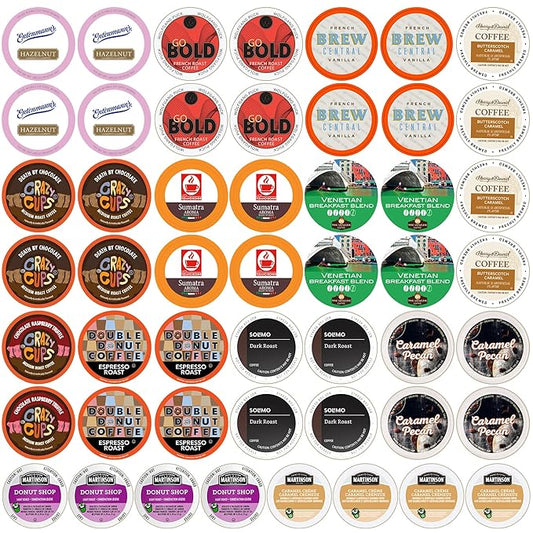 Crazy Cups Coffee Pods Variety Pack, Including Flavored Coffee Pods, Dark Roast, Medium Roast Coffee Pods, Single Serve Coffee for Keurig K Cups Machines, Perfect Coffee Gift Set, 50 Count