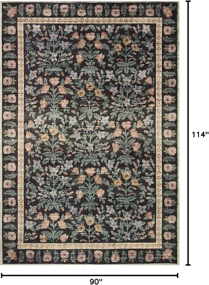 Loloi Rifle Paper Co. Eden Collection EDE-02 Mughal Garden Black 7'-6" x 9'-6" Area Rug feat. CloudPile™