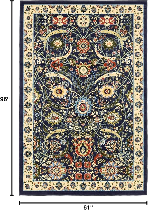 Unique Loom Espahan Collection Area Rug - Cape Cod (5' 1" x 8' Rectangle, Navy Blue/ Black)