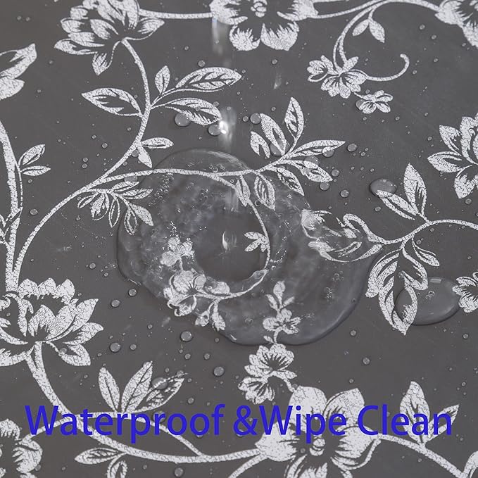 Heavy Duty Vinyl Tablecloth with Flannel Backing Waterproof Oil-Proof Plastic Table Cloth Stain-Resistant Wipeable Rectangle or Square Table Cover for Indoor and Outdoor (Grey Floral,54x54 Inch)