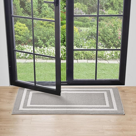 Nautica – Runner Rug | Indoor Runners for Hallways and Entry Rugs| Non-Slip and Non-Skid Entry and Kitchen Door Mat| Machine Washable Entryway Carpet Rugs |26” x 45” |Double Border Light Grey