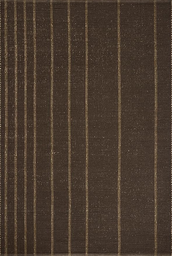 Loloi Leanne Ford Weatherstaff Collection WTS-01 Espresso/Natural 2'-6" x 7'-6" Runner Rug Jute, Striped, Neutral, Hallway, Kitchen, Mudroom, and Bathroom