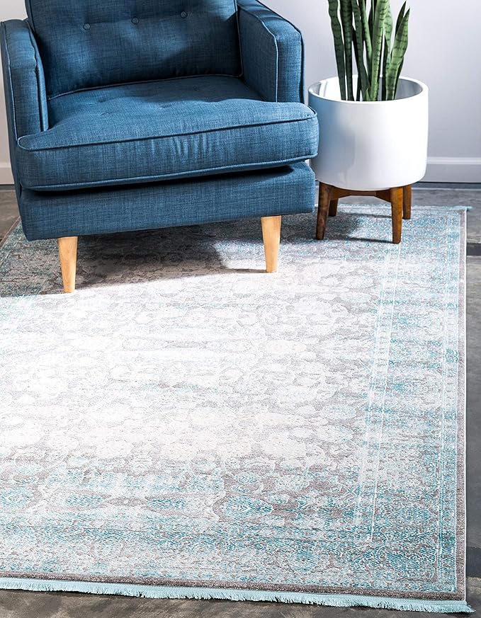 Unique Loom Area Rug- Traditional Classic Intricate Design with Distressed Vintage Detail, 3' 3 x 5' 3 Rectangular, Blue/Gray