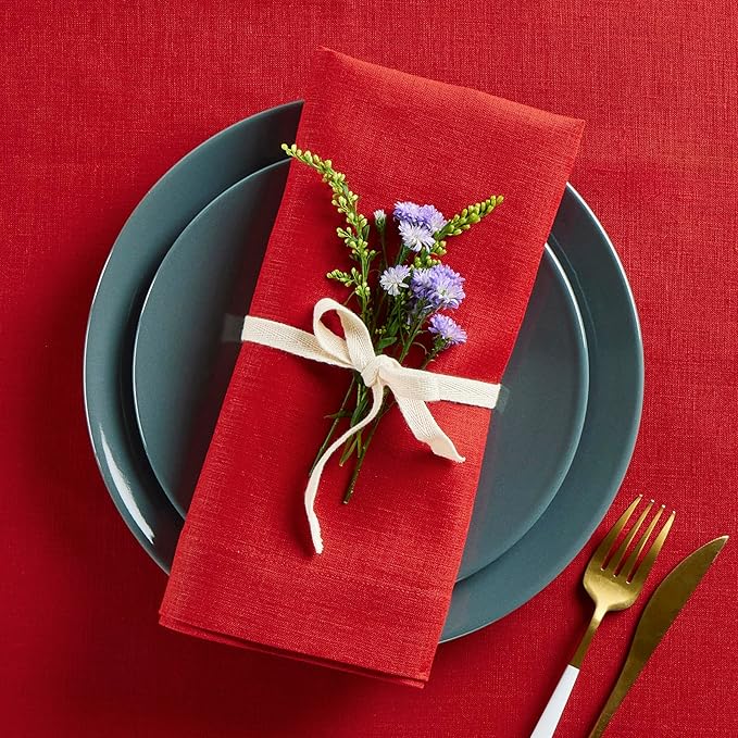 Solino Home Red Linen Napkins Set of 4-100% Pure Linen Cloth Washable Dinner Napkins 20 x 20 Inch for Valentines, Holiday, Winter, New Year - Fete