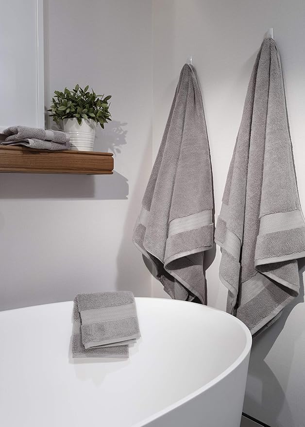 Fabdreams 100% Organic Cotton Bath Towel Set of 6 700 GSM Hotel Premium Plush Absorbent Soft Durable Skin-Friendly Spa Quality Bathroom Comfort with 2 Bath 2 Hand Towels and 2 Wash Cloths Dark Grey