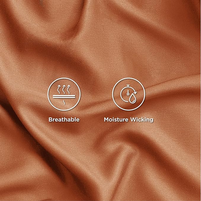 Bedsure Cooling Sheets Twin, Rayon Derived from Bamboo, Breathable & Soft Twin Sheets Set, Deep Pocket Up to 16 Inches, Hotel Luxury Silky Bedding for Hot Sleepers, Burnt Orange