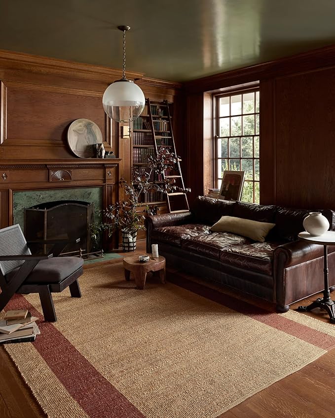 Loloi Leanne Ford Weatherstaff Collection WTS-02 Natural/Brick 3'-6" x 5'-6" Accent Rug Jute, Striped, Neutral, Entryway, Mudroom, Bathroom, and Kitchen