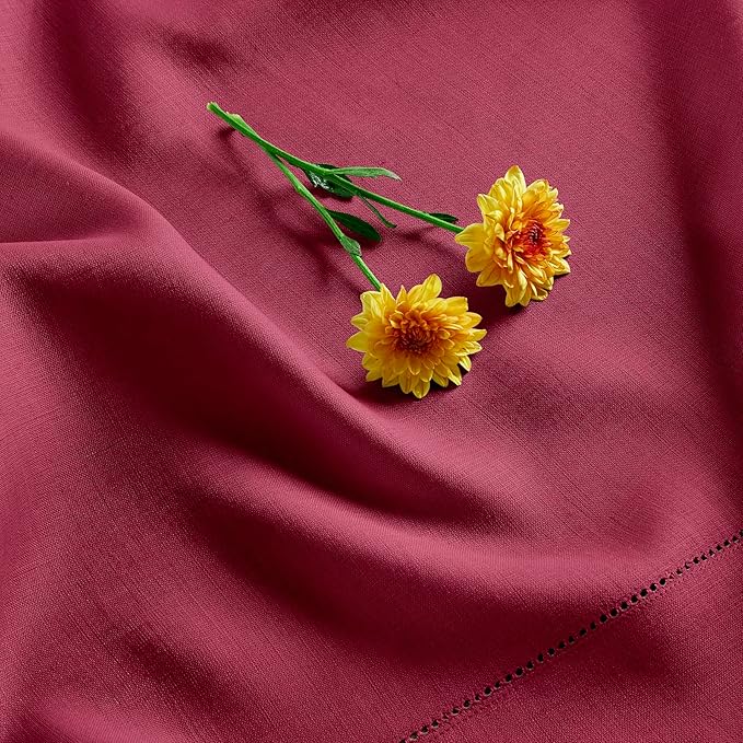 Solino Home Beet Linen Tablecloth 60 x 120 Inch - 100% Pure Linen Hemstitch Table Cloth for Rectangle Tables - Classic Hemstitch, Machine Washable Tablecloth for Valentines, Winter, New Year