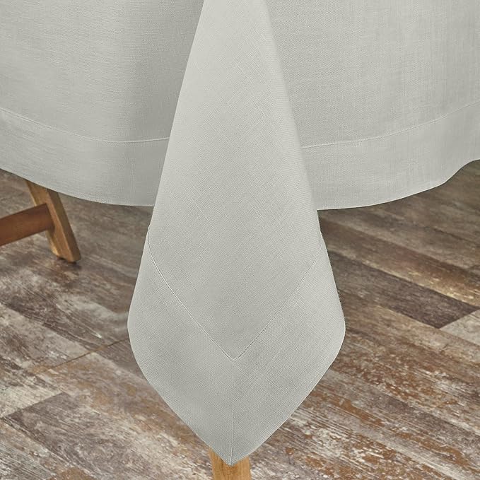 D'Moksha Homes Linen Tablecloth 60 x 120 Inch - 100% Pure Linen Silver Grey Table Cloth for Rectangle Tables - Machine Washable Cloth Tablecloth for Winter, Holiday, New Year