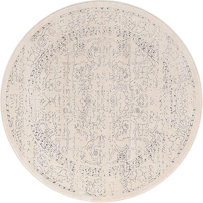 Unique Loom Isabella Collection Area Rug - Adjani (5' 1" Round, White/ Blue)