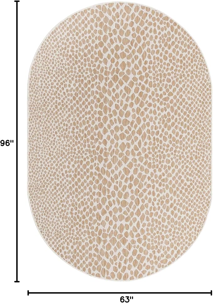 Unique Loom Outdoor Collection Area Rug - Cape Town (5' 3' x 8' Oval, Dark Beige/ Ivory)