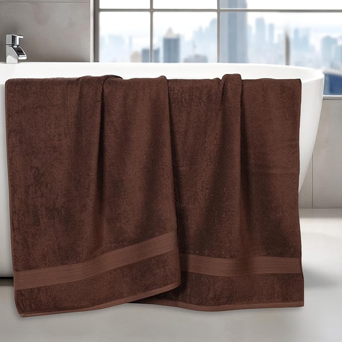Superior Eco-Friendly Cotton 2-Piece Bath Sheet Set, Oversized Towels for Adults and Kids, Body Towels for Shower, Bath, Quick Dry, Resort, Bathroom Basics, Home, Apartment Essentials, Brown