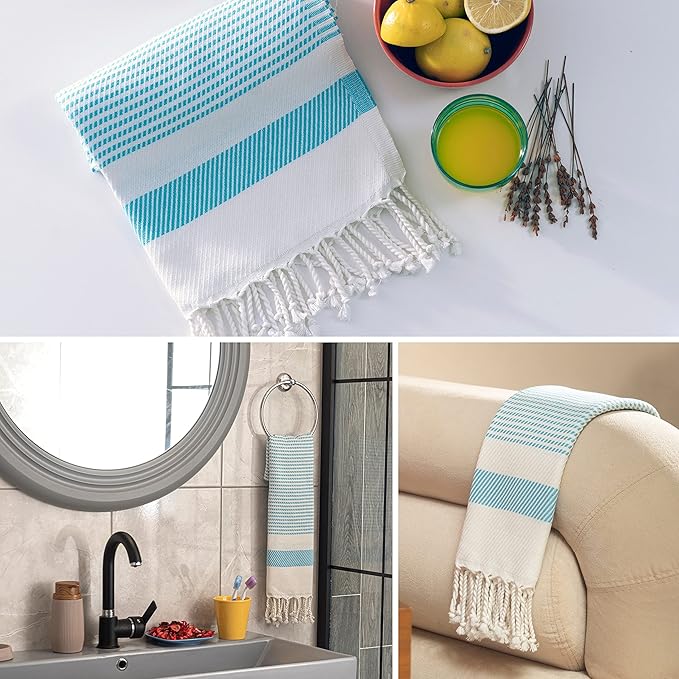 Ruvy Home Basics Turkish Hand Towels for Bathroom Set of 2 | 18"x40", Cotton | Decorative Towel for Bathroom, Kitchen, Dishcloth, Tea, Yoga, Face, Gym - Turquoise