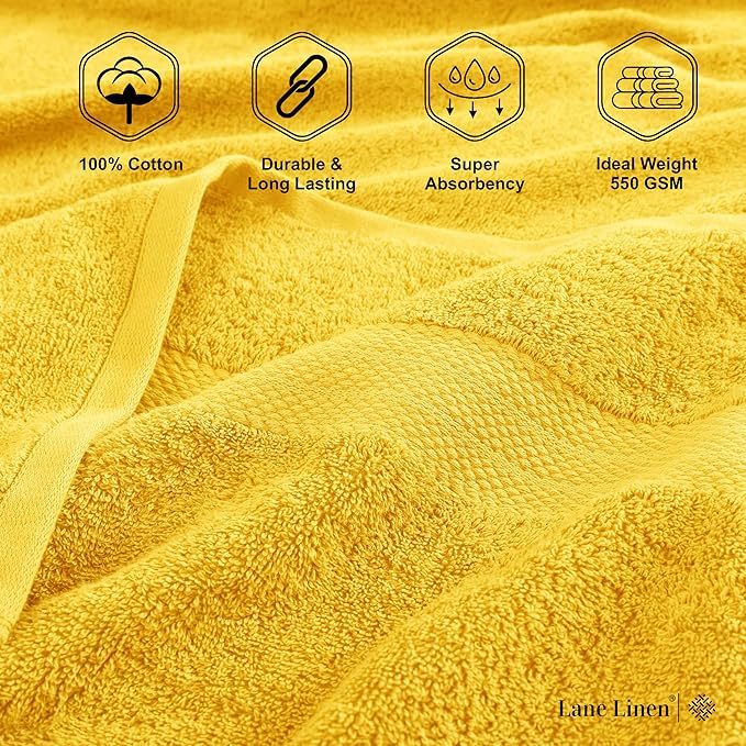 LANE LINEN Cotton Bath Towels Pack of 4 (28"x54") - 100% Ring Spun Cotton Bathroom Towel Set - Durable, Quick Drying, Extra Soft & Absorbent Yellow Bath Towels - Suitable for All Skin Types - Mimosa