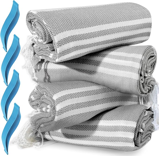 4 Packs Turkish Beach Towel Bathroom Bath Towels Set Bulk Soft Cotton Extra Large Sand Resistant Fast Drying Compact Packable Lightweight Sandrpoof Repellent Anti Repels Foldable Chamois