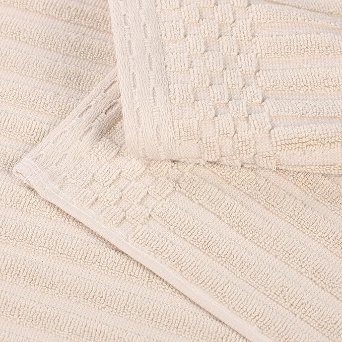 Cotton 6-Piece Solid and Ribbed Towel Set, Face Towels 13” x 13”, Hand Towels 16” x 28”, Bath Towels 27” x 54”, Ivory by Superior