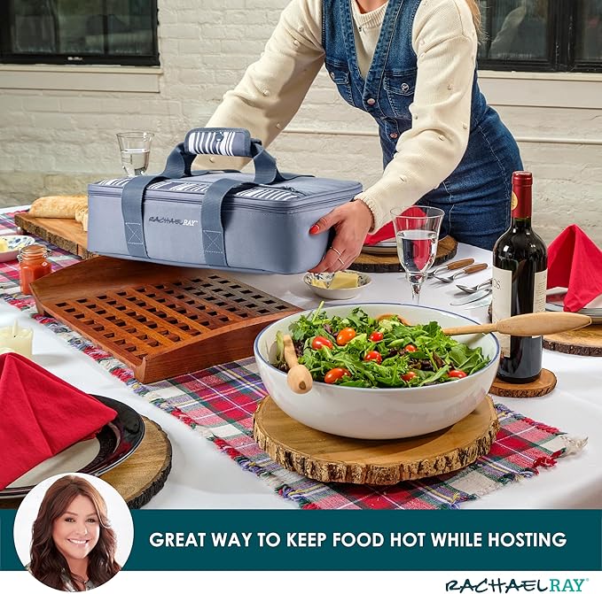 Rachael Ray Lasagna Lugger, Thermal Insulated Casserole Carrier for Hot or Cold Food, Lugger Tote for Potluck, Parties, Picnic, and Cookouts, Fits 9" x 13" Baking Dish