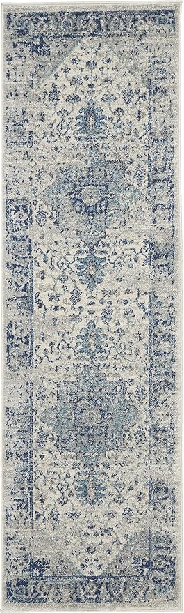 Nourison Home Tranquil Ivory/Light Blue 2'3" x 7'3" Area Rug - Easy Clean, Non Shedding, Bed Room, Living Room, Dining Room, Kitchen (7' Runner)