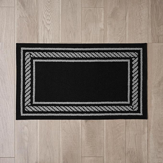 Nautica – Runner Rug | Indoor Runners for Hallways and Entry Rugs| Non-Slip and Non-Skid Entry and Kitchen Door Mat| Machine Washable Entryway Carpet Rugs | 2'2" x 3'9" | Rope Border Black