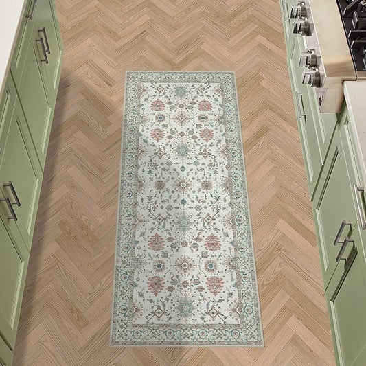 Laura Ashley Beige Aure Floral Machine Washable & Slip Resistant 26" x 60" Runner Rug