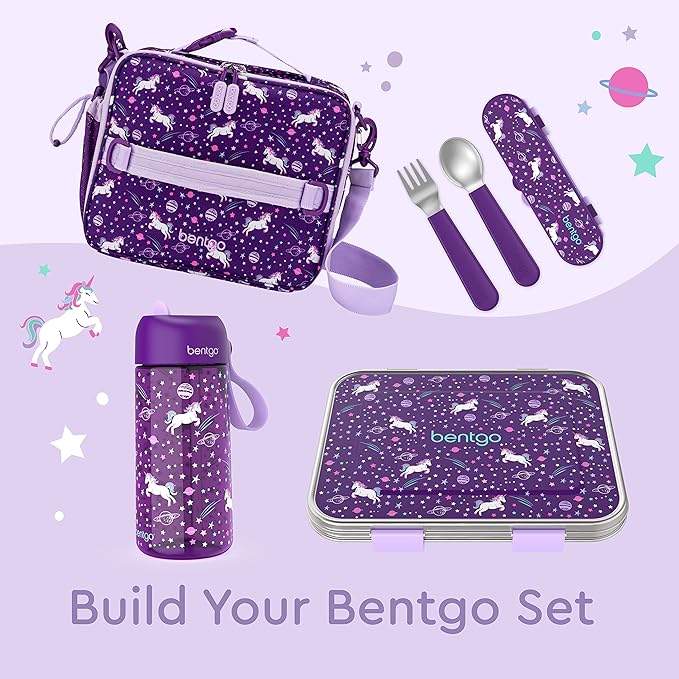 Bentgo® Kids Stainless Steel Utensil Set - Reusable Fork, Spoon & Storage Case - High-Grade BPA-Free Stainless Steel, Easy-Grip Handles, Dishwasher Safe for School Lunch, Travel & Outdoors (Unicorn)