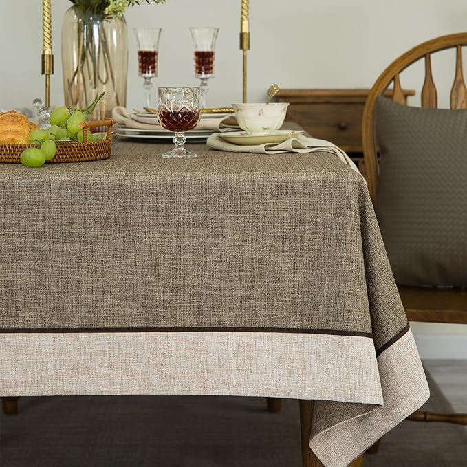 Solid Bordered Retro Tablecloths Classic Textured Table Clothes Linen Style Rustic Washable Tablecloth Rectangle Table Cloth,Kitchen Dinning Tabletop Decoration,Oblong Table Cover Flax 55x102 Inch