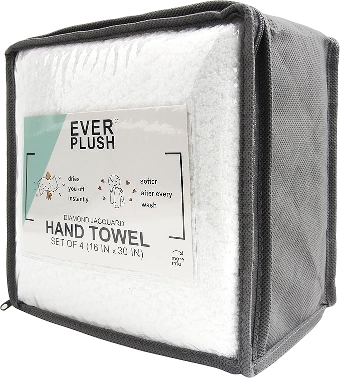 Everplush Diamond Jacquard Quick Dry Hand Towel Set in White
