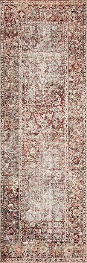 Loloi Layla Collection LAY-11 Cinnamon/Sage 2'-0" x 5'-0" .13" Thick Accent Rug, Soft, Durable, Vintage Inspired, Distressed, Low Pile, Non-Shedding, Easy Clean, Printed, Living Room Rug