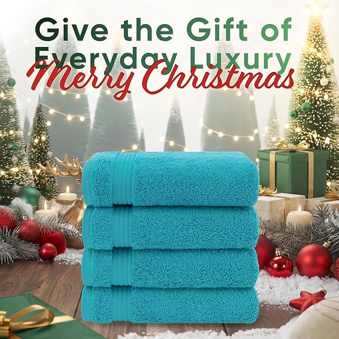 American Veteran Towel, Hand Towels for Bathroom Set of 4, 100% Cotton Turkish Hand Towel Sets, Soft Hand Face Towels, Aqua Blue Hand Towels