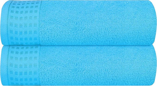 GLAMBURG 100% Cotton 2 Pack Oversized Bath Towel Set 28x55 Inches, Ultra Soft Highly Absorbant Compact Quickdry & Lightweight Large Bath Towels, Ideal for Gym Travel Camp Pool - Turquoise Blue