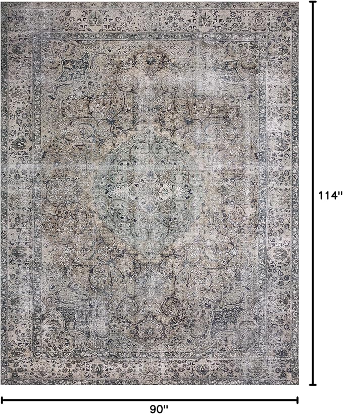 Loloi Layla Collection LAY-06 Taupe/Stone 7'-6" x 9'-6" .13" Thick Area Rug, Soft, Durable, Vintage Inspired, Distressed, Low Pile, Non-Shedding, Easy Clean, Printed, Living Room Rug