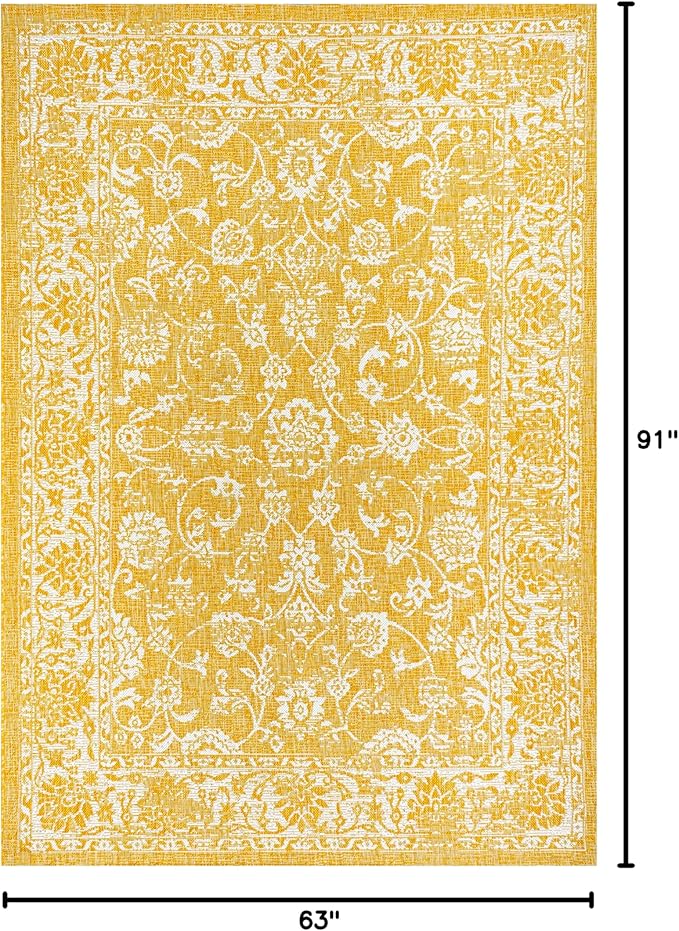 JONATHAN Y Weave Floral Indoor Outdoor Area Rug 5X8 Yellow/Cream, Tela Bohemian Textured for Backyard, Patio, Porch, Easy-Cleaning, High Traffic, Pet-Friendly, Non-Shedding (SMB100E-5)
