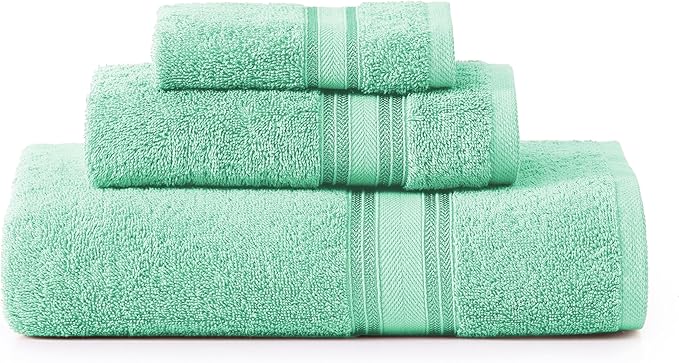 LANE LINEN Luxury Bath Towels Set - 3 Piece Set, 100% Cotton Bathroom Towels, Zero Twist, Quick Shower Towels, Absorbent Bath Towel, Super Soft, 1 Bath Towel, 1 Hand Towel, 1 Wash Cloths - Aqua Sky
