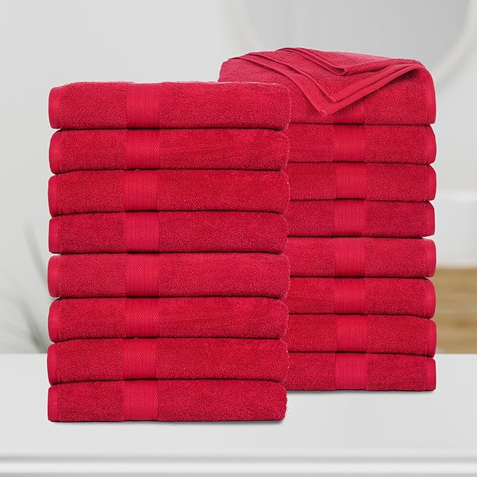 Ample Decor Bath Towels Pack of 16 600 GSM 100% Cotton, Absorbent Soft Premium Quality for Bathroom, Hotel, Spa, Gym, Kitchen - Christmas Red - 30 X 54 Inch