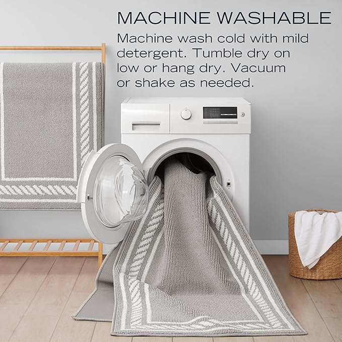 Nautica – Runner Rug | Indoor Runners for Hallways and Entry Rugs| Non-Slip and Non-Skid Entry and Kitchen Door Mat| Machine Washable Entryway Carpet Rugs | 2'2" x 3'9" | Rope Border Light Grey