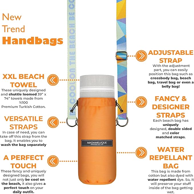 Madamelique Turkish Beach Towel with Beach Bag - 39 x 74 - Prewashed Beach Towels Oversized -%100Cotton - Quick Dry - Sand Free - Hand Loomed Turkish Bath Towels - Unique Absorbent Towel (Gray)