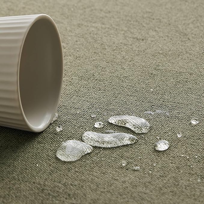 Linen Tablecloth with Tassels, Farmhouse Style Green Tablecloth, Water Resistant Burlap Tablecloths for Rectangle Table, 52x70 Inch Olive