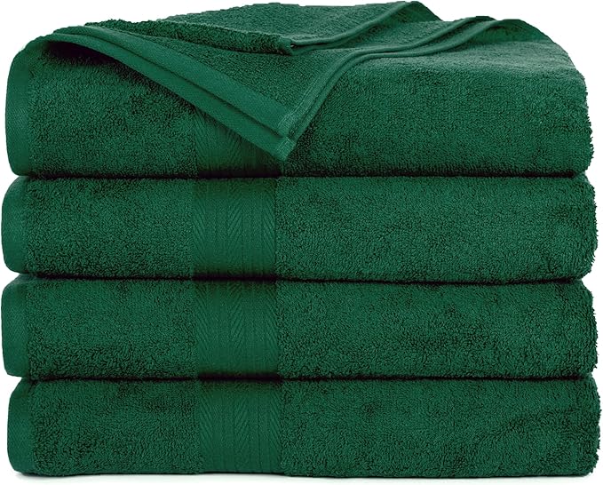 Ample Decor 100% Cotton Bath Towels for Bathroom 30 X 54 Inch 600 GSM Soft Absorbent - 4 pcs - Christmas Green