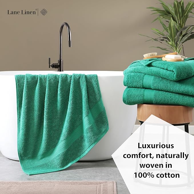 LANE LINEN 100% Cotton Oversized Bath Towels Set of 4 (35"x66") - Fade Resistant, Soft & Highly Absorbent - Eco Friendly, Extra Large Bathroom Towel Sets - Ideal for Daily Use, Sauna, Spa - Emerald
